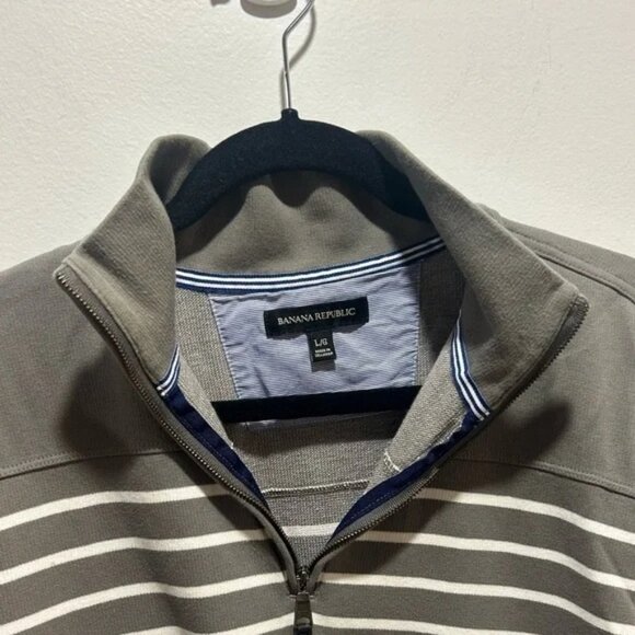 Banana Republic , size L, men’s pull over 1/4 zip, grey and white stripe - Picture 5 of 7